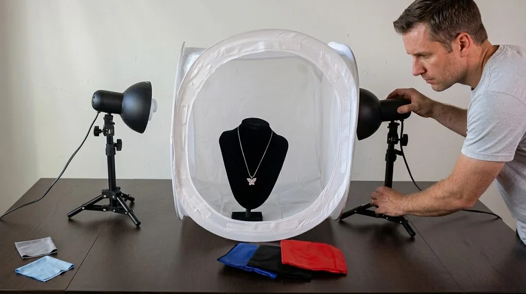 Jewelry lighting studio softbox setup for retouching