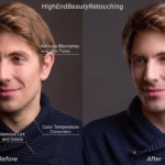 Portrait retouching before after side by side