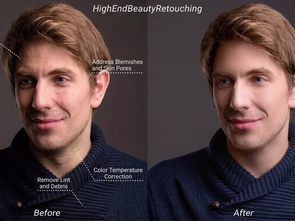 Portrait retouching before after side by side