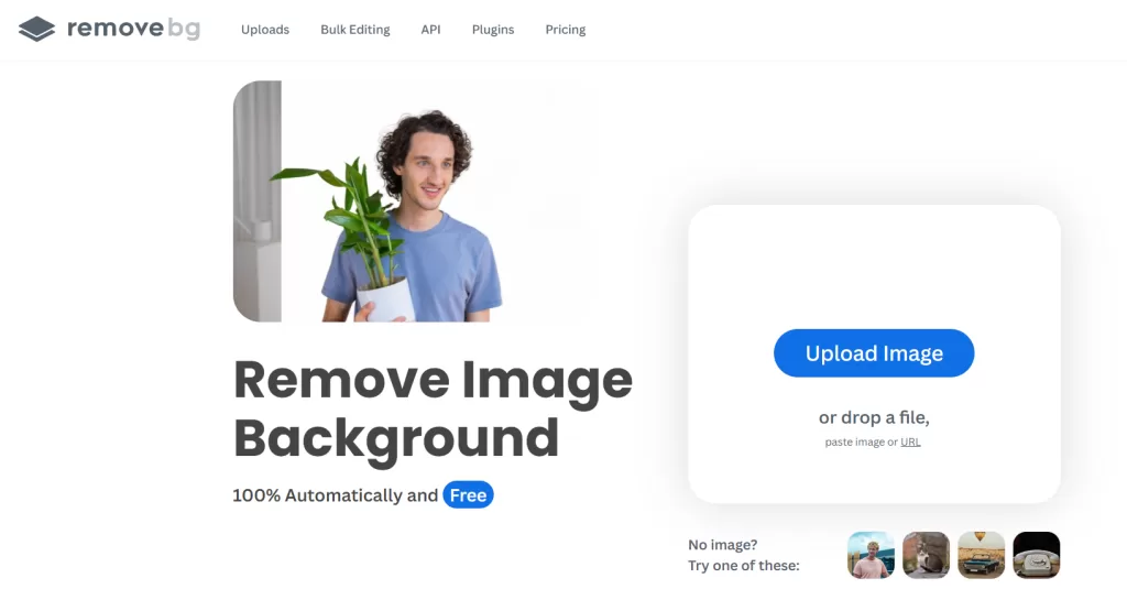 Remove.bg AI background remover interface 2026