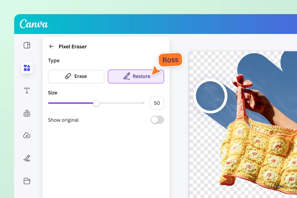 Canva background remover tool interface with product image