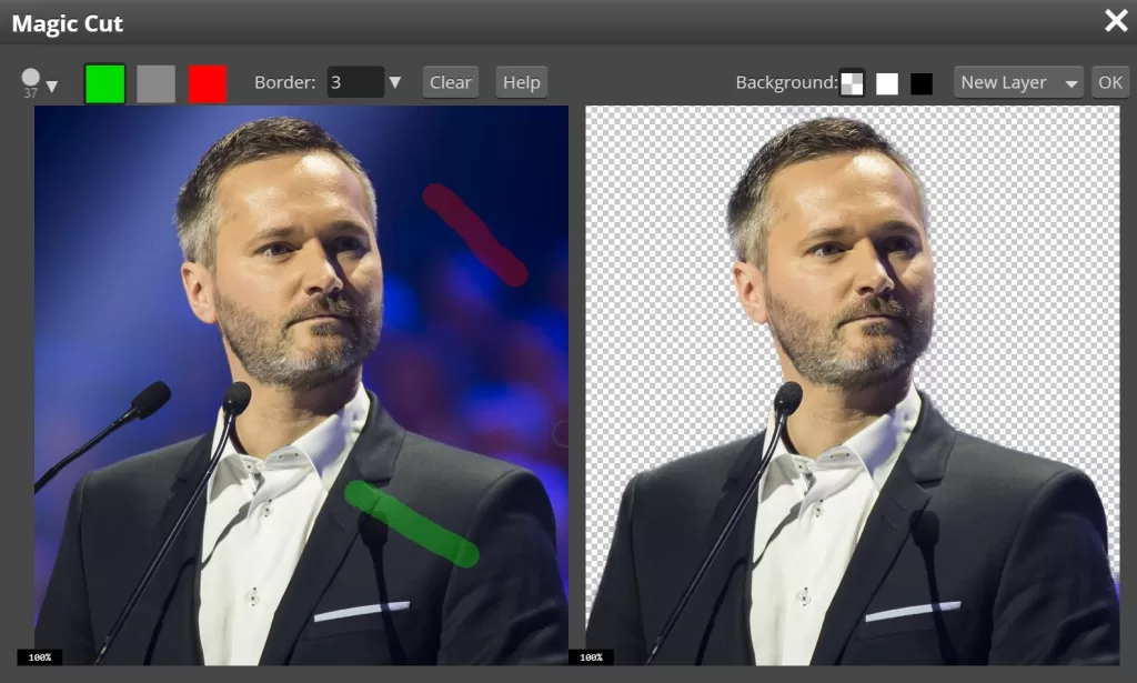 Photopea online editor Magic Cut background removal
