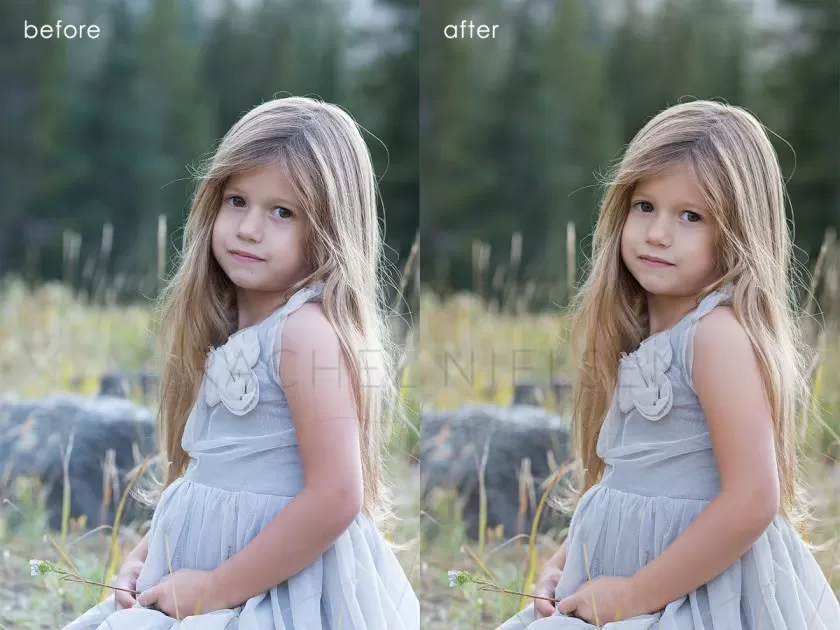 Before-and-after Lightroom color grading on a candid portrait
