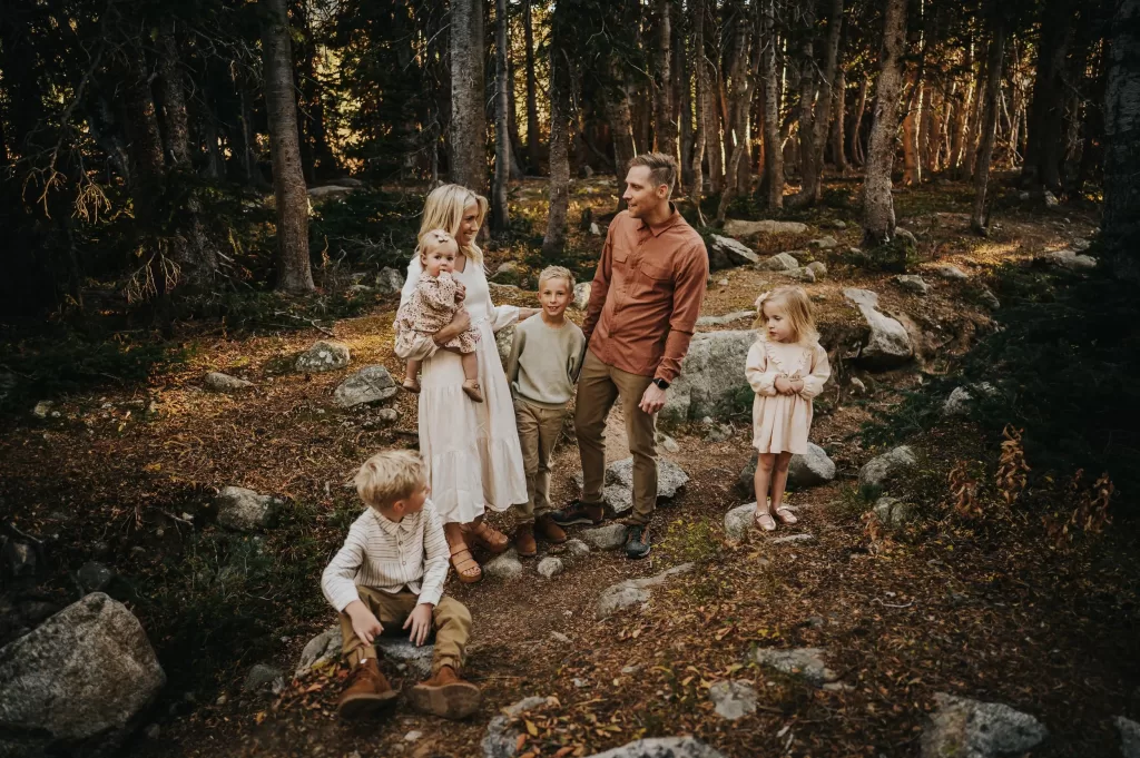 candid golden-hour family portrait with warm cinematic color grading