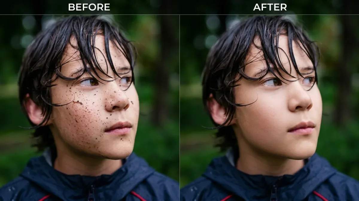 Frequency separation before and after skin retouching