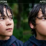Frequency separation before and after skin retouching
