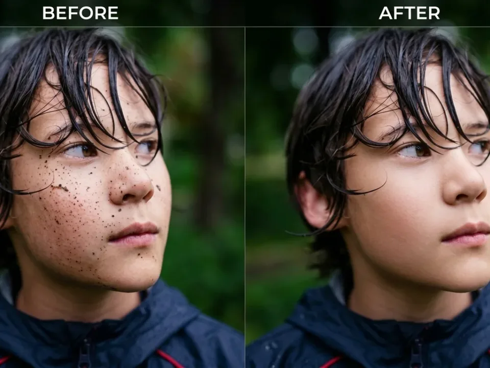 Frequency separation before and after skin retouching