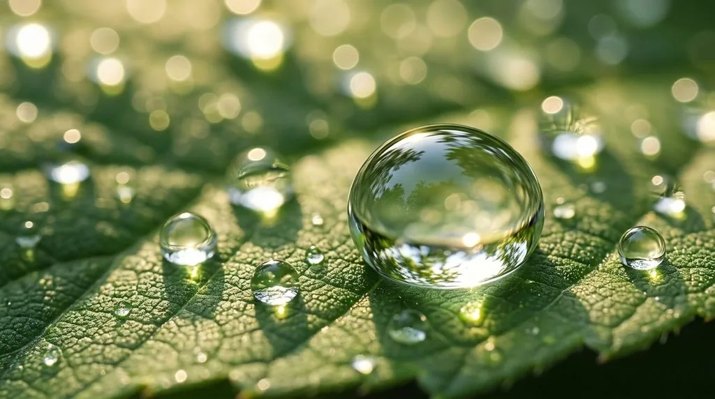 AI generated macro photography water droplet on leaf