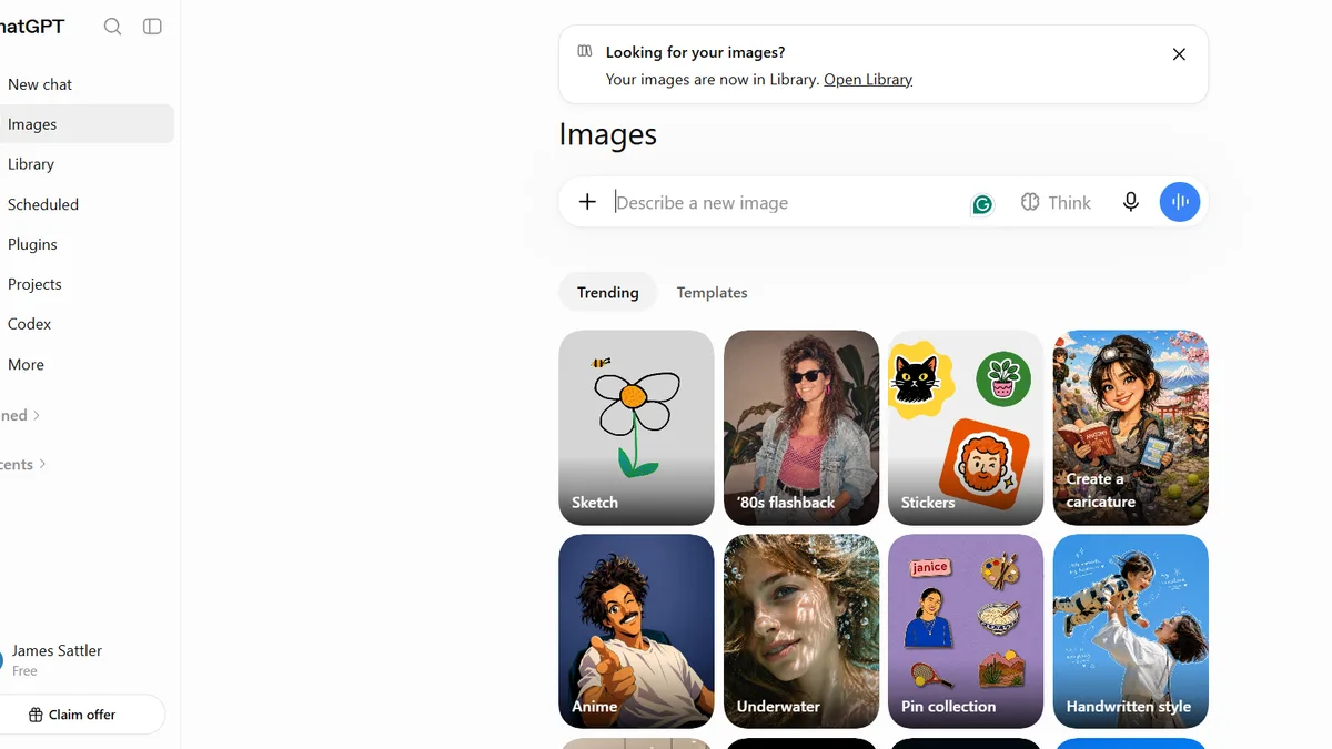 ChatGPT image generator interface