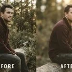 Before and after portrait background blur in Photoshop — sharp subject, soft bokeh background