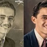 Before and after scratched and torn portrait fully restored