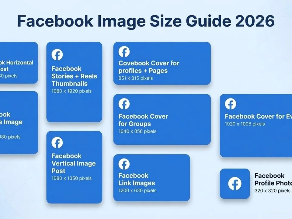 Facebook image sizes infographic — cover, feed, square, stories dimensions
