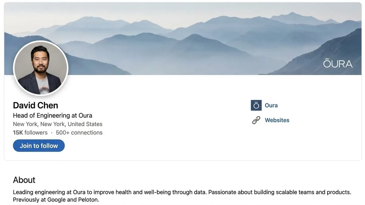 LinkedIn personal profile banner layout with profile photo overlapping bottom-left