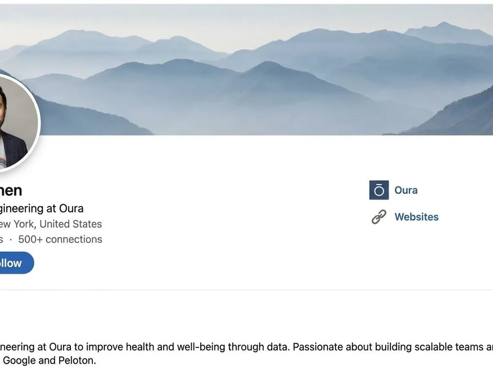 LinkedIn personal profile banner layout with profile photo overlapping bottom-left