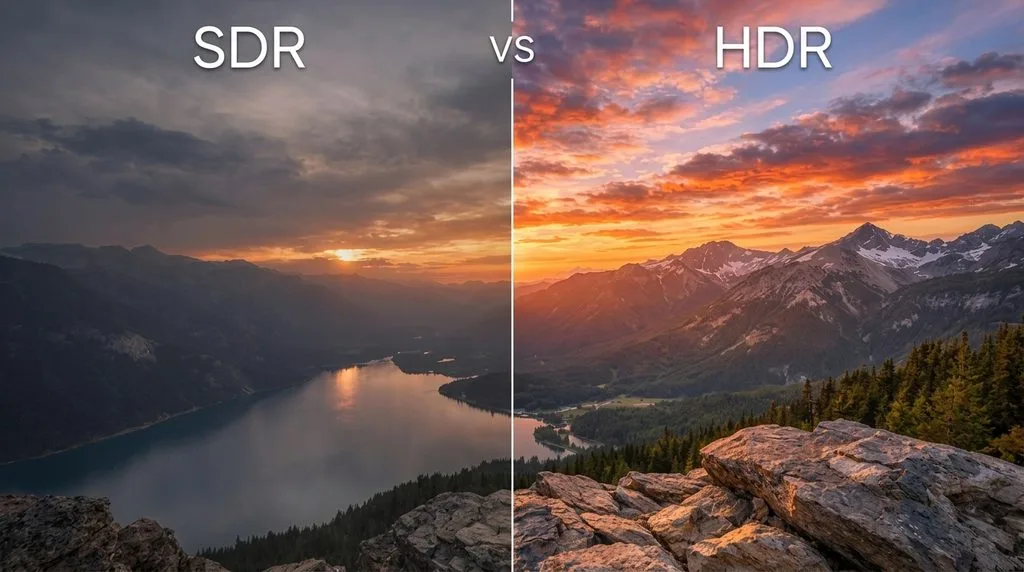 SDR vs HDR sunset scene with richer color and brighter highlights on HDR side