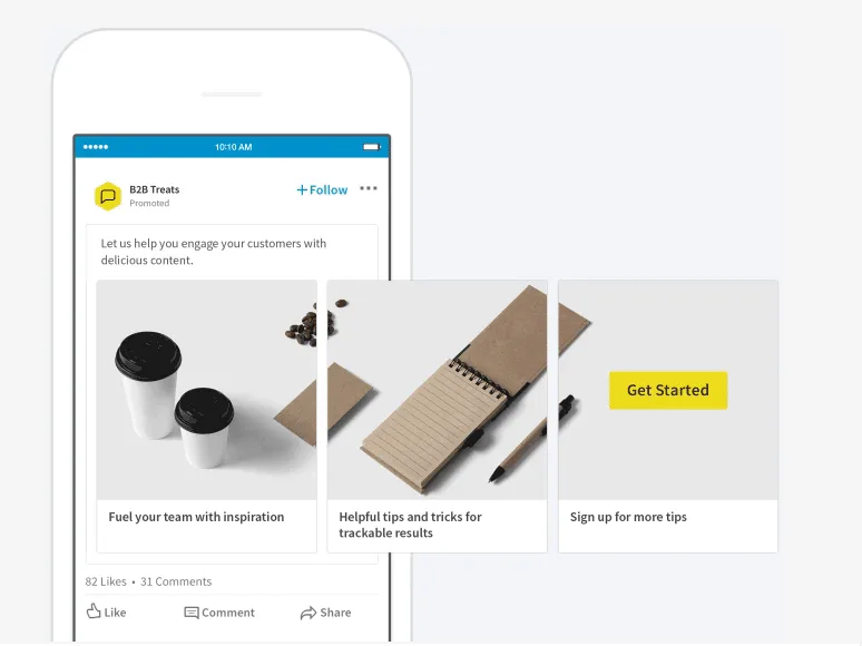 LinkedIn carousel ad with multiple swipeable cards in feed