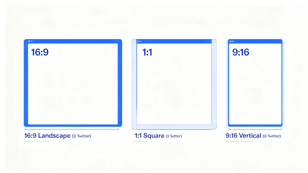 Video aspect ratio comparison — 16:9 landscape, 1:1 square, 9:16 vertical for X Twitter