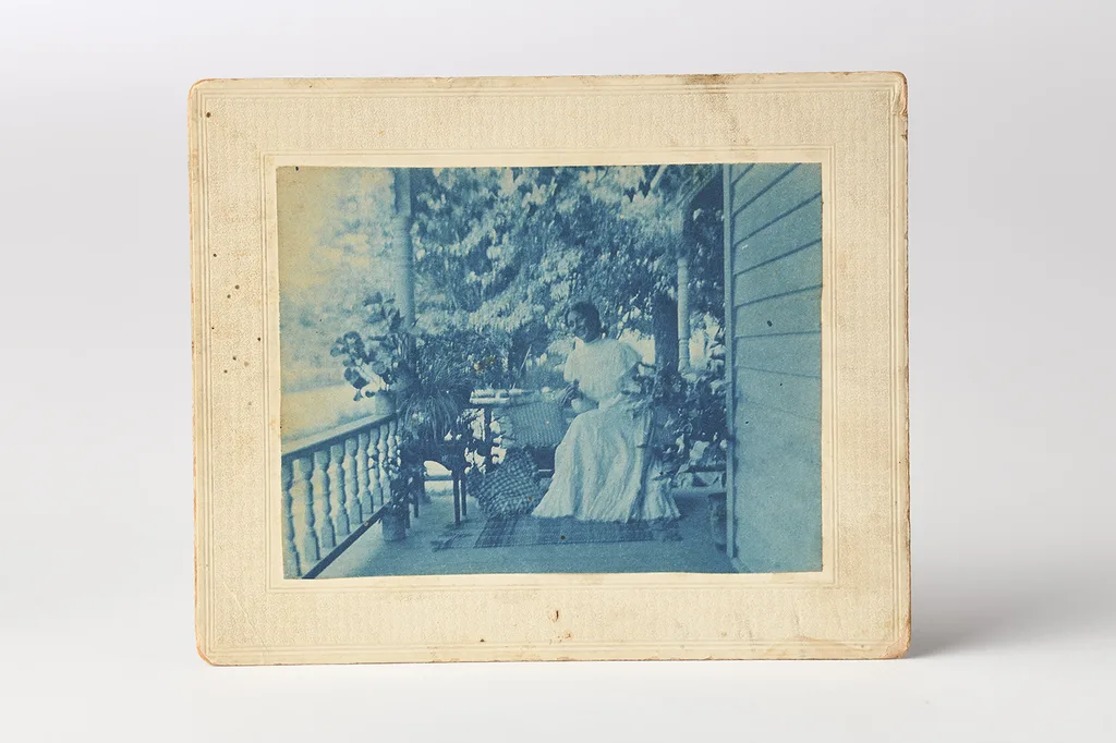 Vintage cyanotype portrait print — the high-contrast blue monochrome look