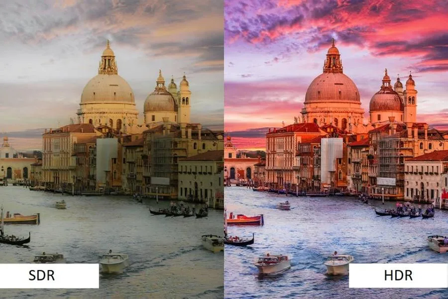 HDR vs SDR side-by-side comparison showing brighter highlights and deeper shadows